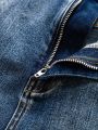 SHEIN Teen Boys' Torn Beads Embellished Distressed Washed Denim Jeans