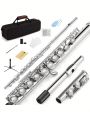 Eastar C Flutes Closed Hole 16 Keys Flute for Beginner Student Flute Orchestral Instrument School Band Show Gift with Cleaning Kit, Stand, Carrying Case, Gloves, Tuning Rod, Nickel, EFL-1