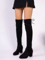 Women's Over-the-knee Fashion Suede Boots With Pointed Toe And Chunky Heel