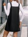 SHEIN Frenchy Solid PU Overall Dress Without Sweater