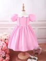 SHEIN Kids FANZEY Toddler Girls' Elegant Bubble Short Sleeve Party Dress For Autumn