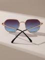 1pc Women Metal Blue Geometric Frame Fashion Y2K Glasses For Travel Daily Life School Clothing Accessories