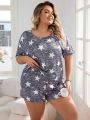Plus Size Women's Casual Tie Dye Star Print Pajama Set