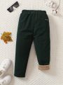 SHEIN Kids HYPEME Boys' Streetwear Fashion Solid Color Plus Velvet Long Pants