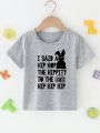 SHEIN Kids EVRYDAY 1pc Toddler Boys' Casual Bunny Cartoon & Slogan Print Short Sleeve T-Shirt