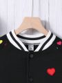 Teenagers (Female) Heart  Print Baseball Collar Jacket