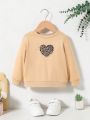 SHEIN Baby Girls' Leopard Print Love Heart Pattern Oversized Sweatshirt