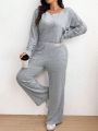 SHEIN Frenchy Plus Size Round Neck Long-Sleeved Casual Jumpsuits