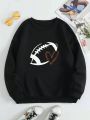 Girls' (big) Heart & Football Printed Fleece Sweatshirt