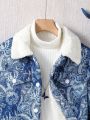 SHEIN Kids FANZEY Tween Girl Allover Floral Print Borg Collar Teddy Lined Jacket Without Sweater