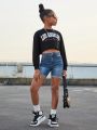 SHEIN Girls' Slim Fit Stretchy Mid-rise Regular Length Casual Denim Shorts