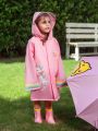 Girls' Pink Cute Unicorn Printed 3d Raincoat With Colorful Cuffs And Pocket, All Seasons