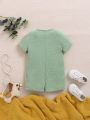 SHEIN Baby Boy Casual Solid Color Button Decor Short Sleeve Romper