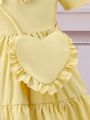 SHEIN Kids EVRYDAY Young Girl Sweet & Elegant Short Puffed Sleeve Holiday Dress