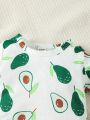Stylish Casual Avocado Printed Short Sleeve Romper With Round Neck For Baby Boy, Summer