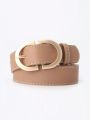 1pcs Women's Solid Color Gold Buckle PU Versatile Simple Belt for Daily Use