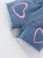 Baby Girls' Cute Heart Pattern Printed Denim Shorts