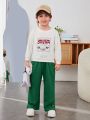 SHEIN Kids EVRYDAY Toddler Boys' Loose Fit Straight Leg Camouflage Cargo Pants With Patches