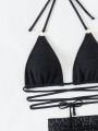 SHEIN Swim Mod Solid Color Halter Neck Bikini Swimsuit Set