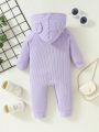 Baby Girls' Cute Ear Design Purple Jumpsuit For Fall And Winter, Casual And Versatile