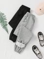 SHEIN Teenage Girls' Knitted Monochrome Sweatpants With Slant Pocket (2pcs)