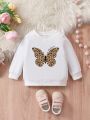 Baby Girl Butterfly & Letter Graphic Sweatshirt