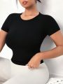 Yoga Basic Plus Size Women'S Round Neck Raglan Short Sleeve Sports T-Shirt