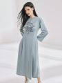 SHEIN Mulvari Ladies' Long Sleeve Dress With Letter & Floral Print