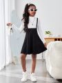 SHEIN Kids Cooltwn Girls' Casual Knitted Solid Color Suspender Dress For Daily Wear