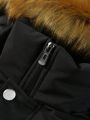 Manfinity Homme Men's Zipper Front Plush Trimmed Hooded Padded Coat
