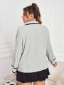 SHEIN Essnce Plus Size Color Blocking Drop Shoulder T-shirt With Edging