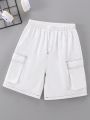 SHEIN Kids EVRYDAY Tween Boy's Loose And Casual Woven Solid Color Shorts