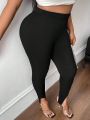 Plus Size Women's High Waist Ribbed Footed Leggings