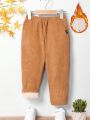 SHEIN Kids EVRYDAY Young Boy Letter Patched Detail Thermal Lined Pants