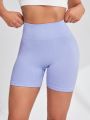 SHEIN Yoga Basic Solid Color High Waist Slim-Fit Sport Shorts