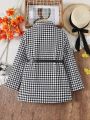 SHEIN Kids EVRYDAY Tween Girl 1pc Houndstooth Print Double Breasted Coat