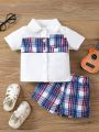 Baby Boy Summer Plaid Short Sleeve Shirt And Shorts 2pcs/Set