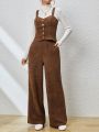 SHEIN Essnce Button Front Cami Top & Wide Leg Pants Without Tee