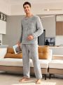 Men'S Teddy Round Neck Long Sleeve Top & Pants Homewear Set