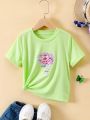 Little Girls' Flower Pattern Short Sleeve T-shirt