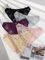 Women's Seamless Pure Color Triangle Panties With Lace Trim, 5pcs/set