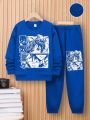 SHEIN Boys' Casual Loose Fit Two Piece Set With Printed Round Neck Pullover