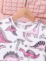 SHEIN Kids QTFun Girls' Dinosaur Print Flare Sleeve Princess Dress With Elastic Waistband, Perfect For Spring/summer Festivals, Holiday Parties