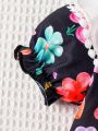 Baby Girl Floral Print Ruffle Trim Bodysuit & Headband