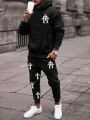 Manfinity EMRG Men's Hooded Sweatshirt And Sweatpants Set With Cross Print And Drawstring
