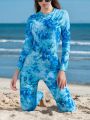 SHEIN Swim Mulvari Women's Tie-Dye Round Neck Bodycon One Piece Swimsuit