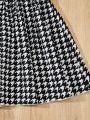 SHEIN Kids FANZEY Tween Girls' Asymmetrical Neck Sleeveless Houndstooth Print Dress