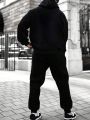 SHEIN Extended Sizes Men's Plus Size Hooded Sweatsuit With Ape & Letter Print, Including Sweatshirt And Pants
