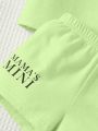 SHEIN Newborn Baby Girl Letter Print Short Sleeve T-Shirt And Shorts Set