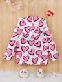 SHEIN Baby Girl Basic, Casual, Sporty, Stylish, Cute, Fun & Heart Pattern Printed Hooded Jacket With Long Sleeves For Spring & Summer, Suitable For Valentine's Day